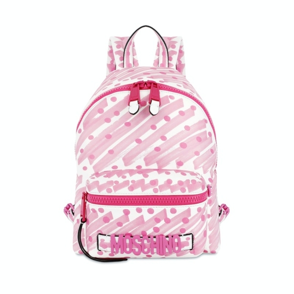 MOSCHINO Brushstroke Polka Dots Backpack Logo Barbie Pink - Picture 7 of 7